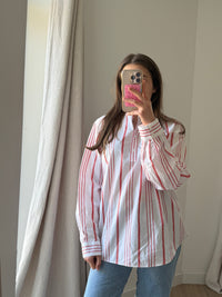 Chemise Claudie Pierlot blanche rayures corail T.40 01/06
