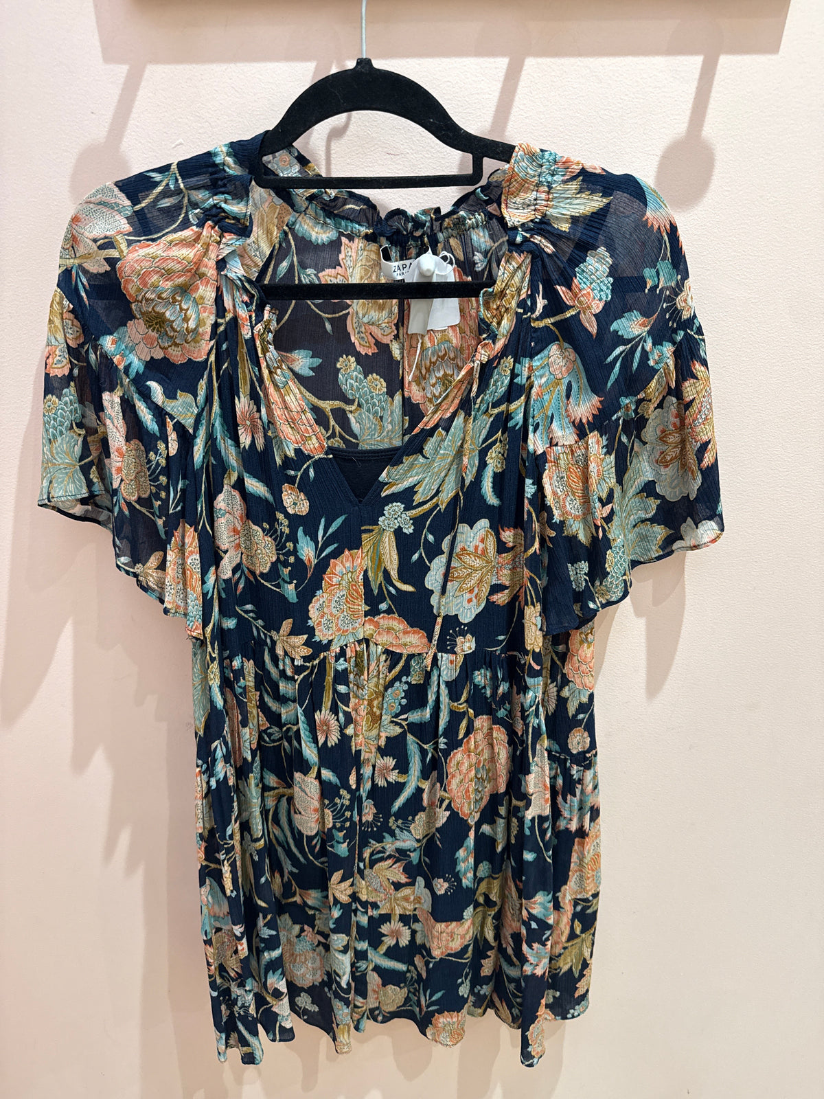 Robe Zapa marine fleurs vert pastel - marine et fleurs vert pastel - T.38