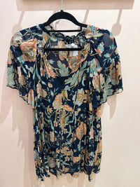 Robe Zapa marine fleurs vert pastel - marine et fleurs vert pastel - T.38