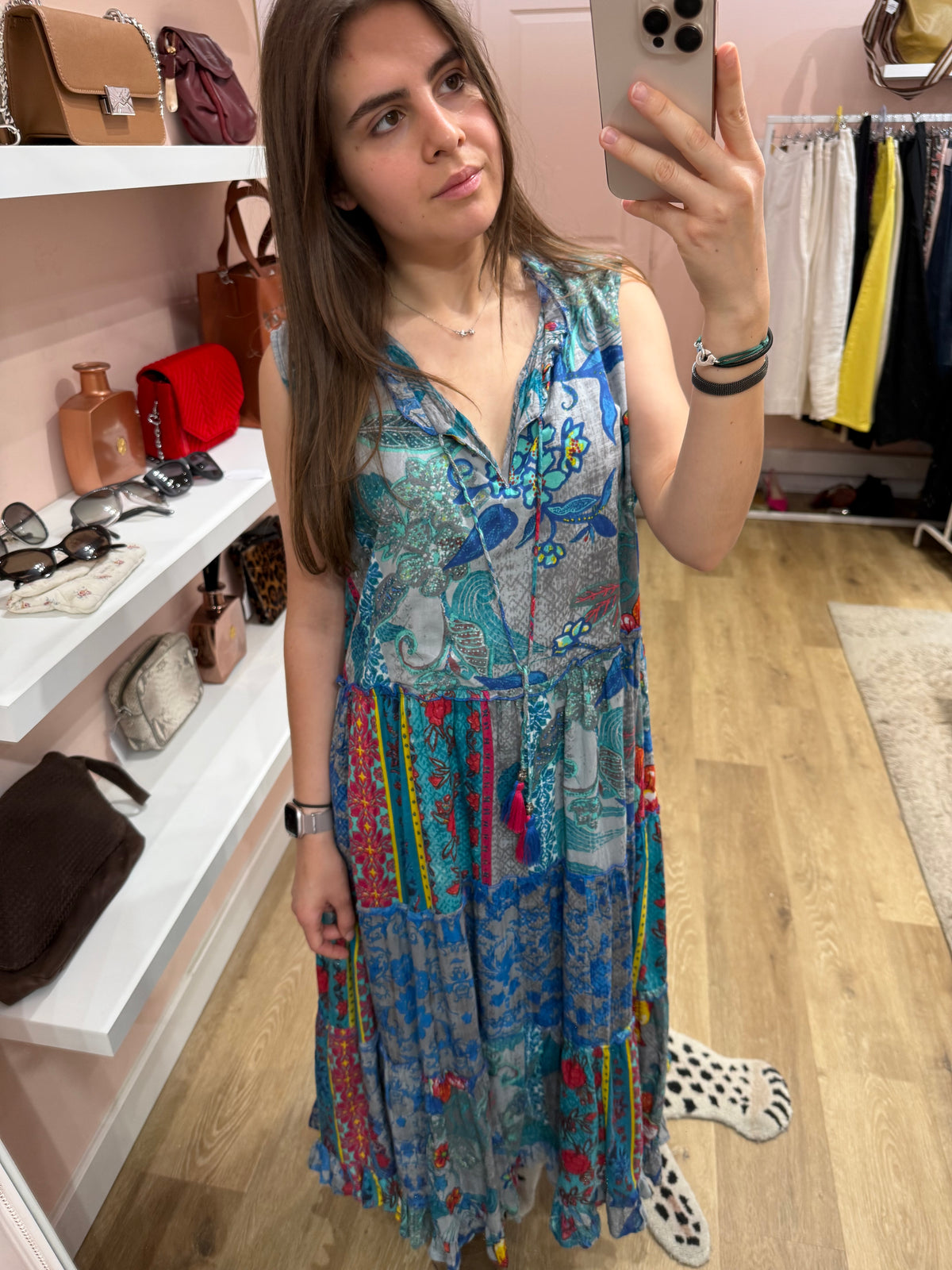 Orientique Robe longue bleu et rouge T.XL 12/07