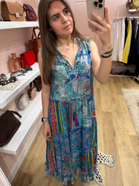 Orientique Robe longue bleu et rouge T.XL 12/07