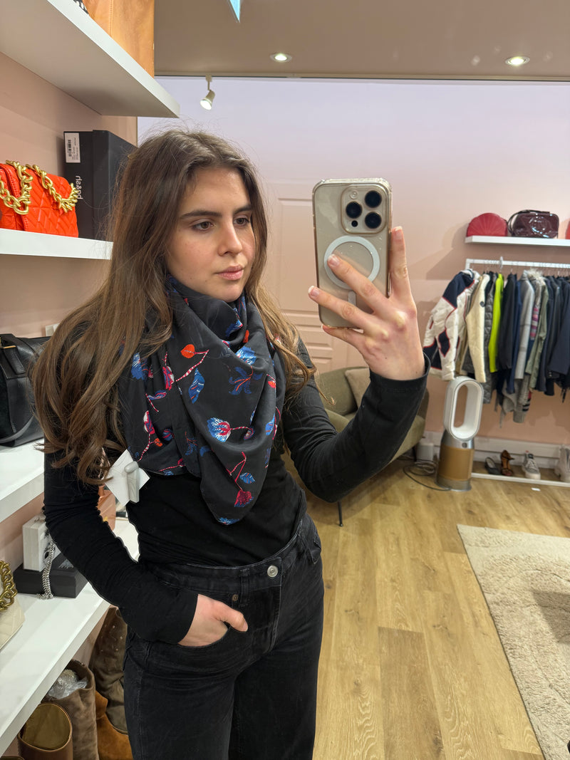 One Step - Foulard bleu détails orange - TU