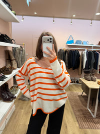 Pull blanc et orange en cachemire - A Poil - T.M/L 07/09