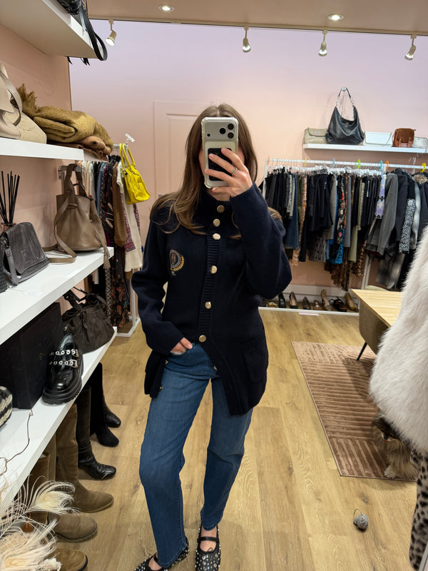 Gilet long bleu marine en laine Claudie Pierlot T.S 15/10