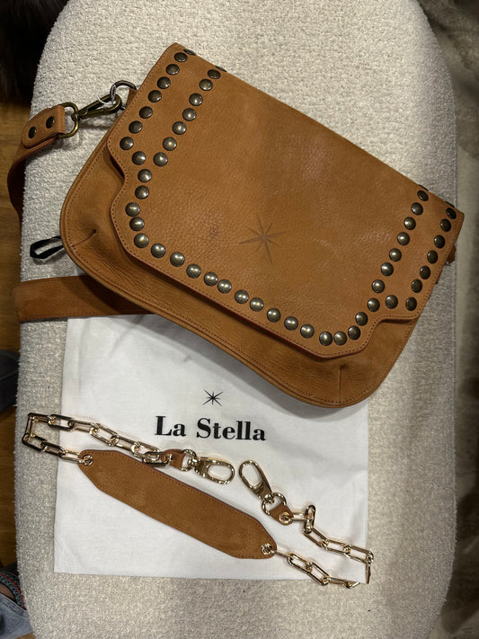 Sac marron la Stella cuir + bandoulière modèle baby Sodia