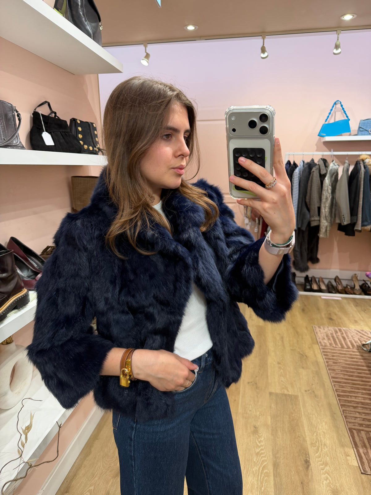 Veste courte en fourrure de lapin - T.S 04/09