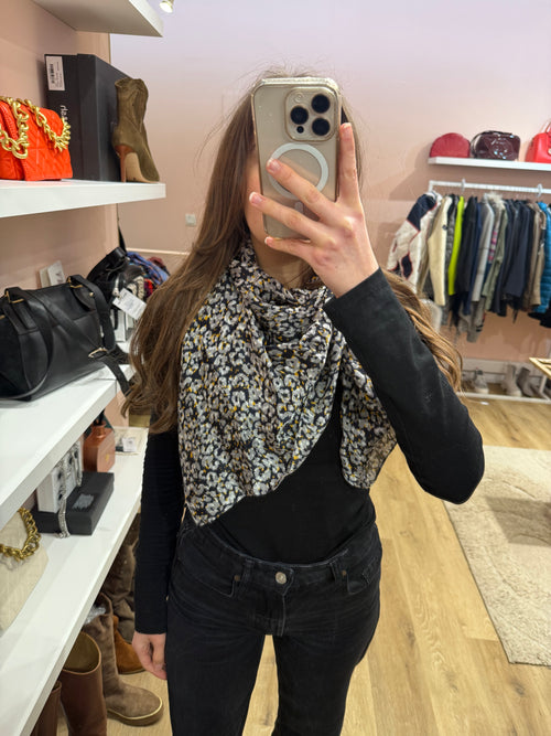 One Step - Foulard gris léopard jaune - TU
