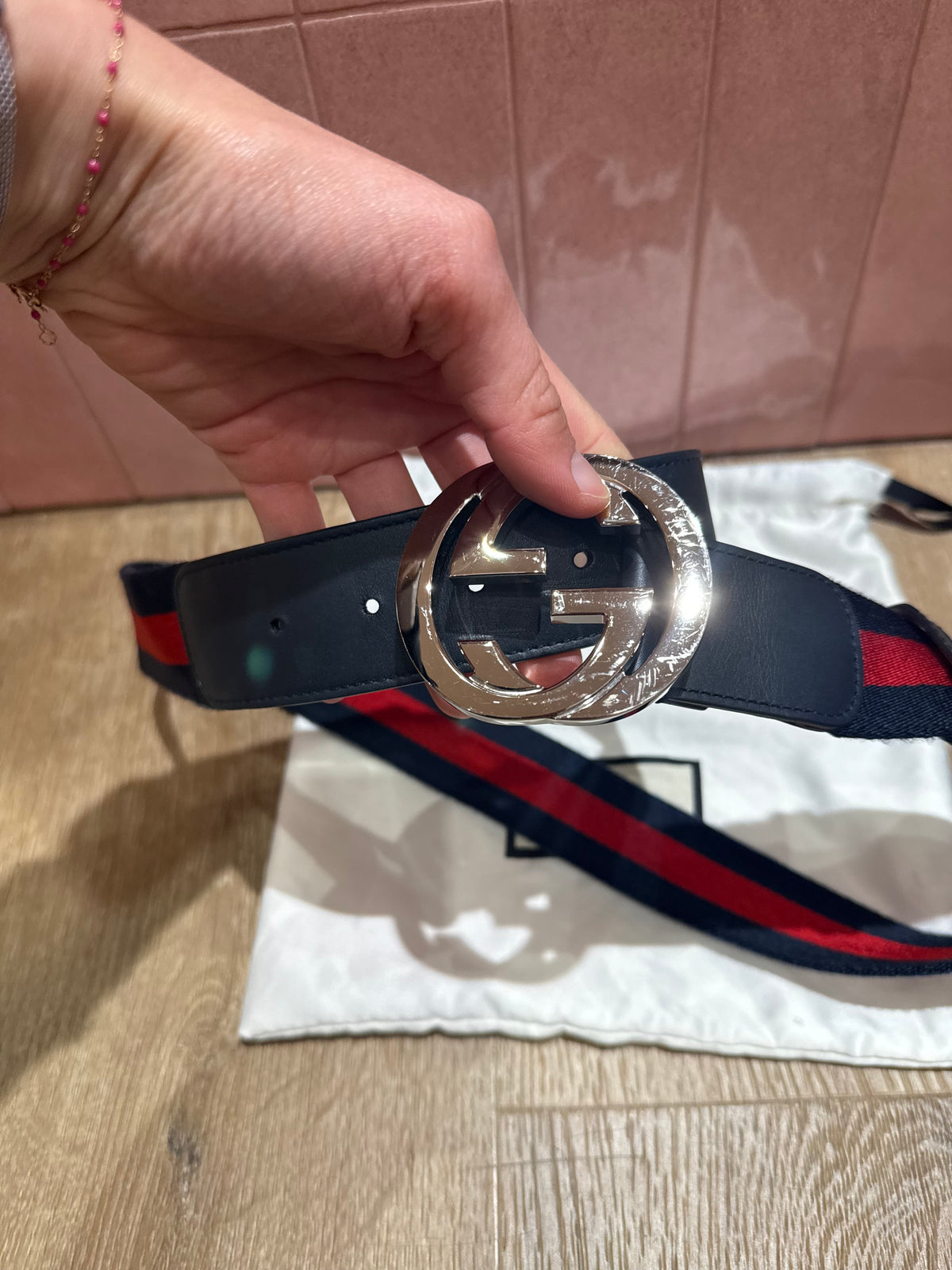 Ceinture Gucci rouge et bleu 85/34