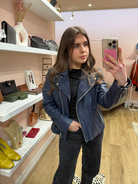 Veste en cuir Gérard Darel bleu marine T.40