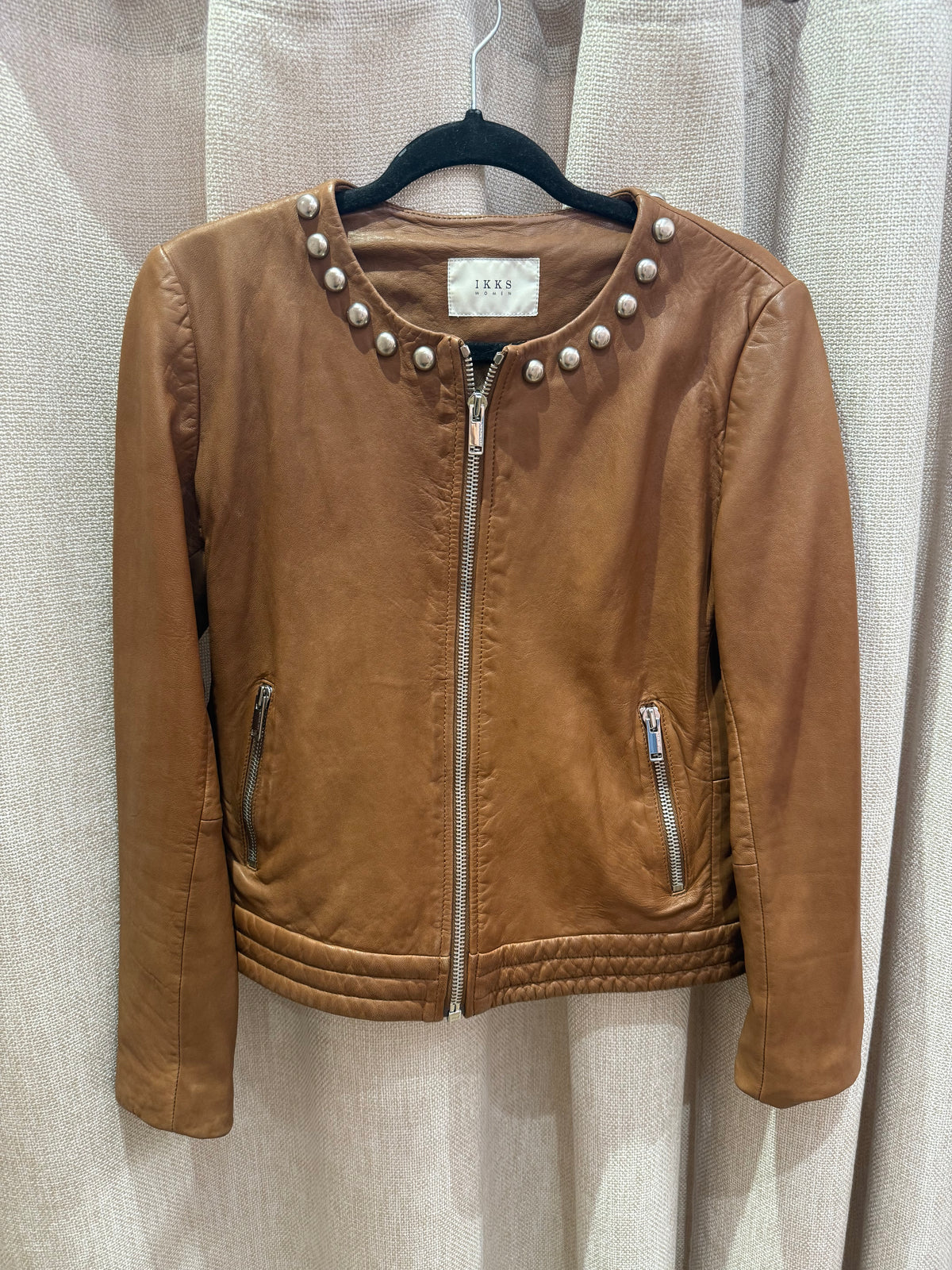 Veste en cuir camel clou - IKKS - T.42