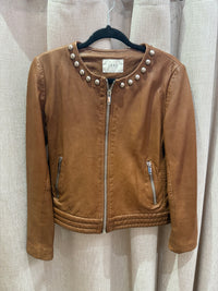 Veste en cuir camel clou - IKKS - T.42