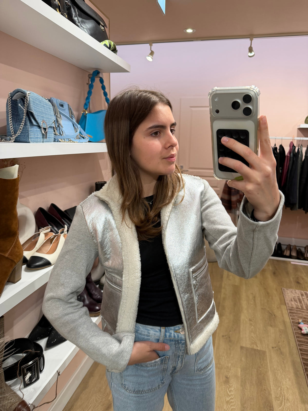 Veste peau lainé argenté Majestic T.S 14/09