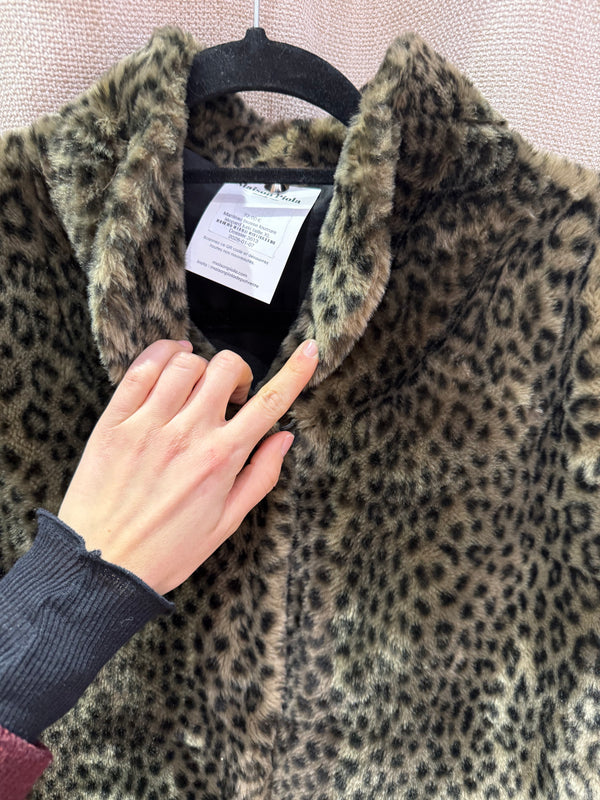 Manteau fausse fourrure léopard kaki taille XL