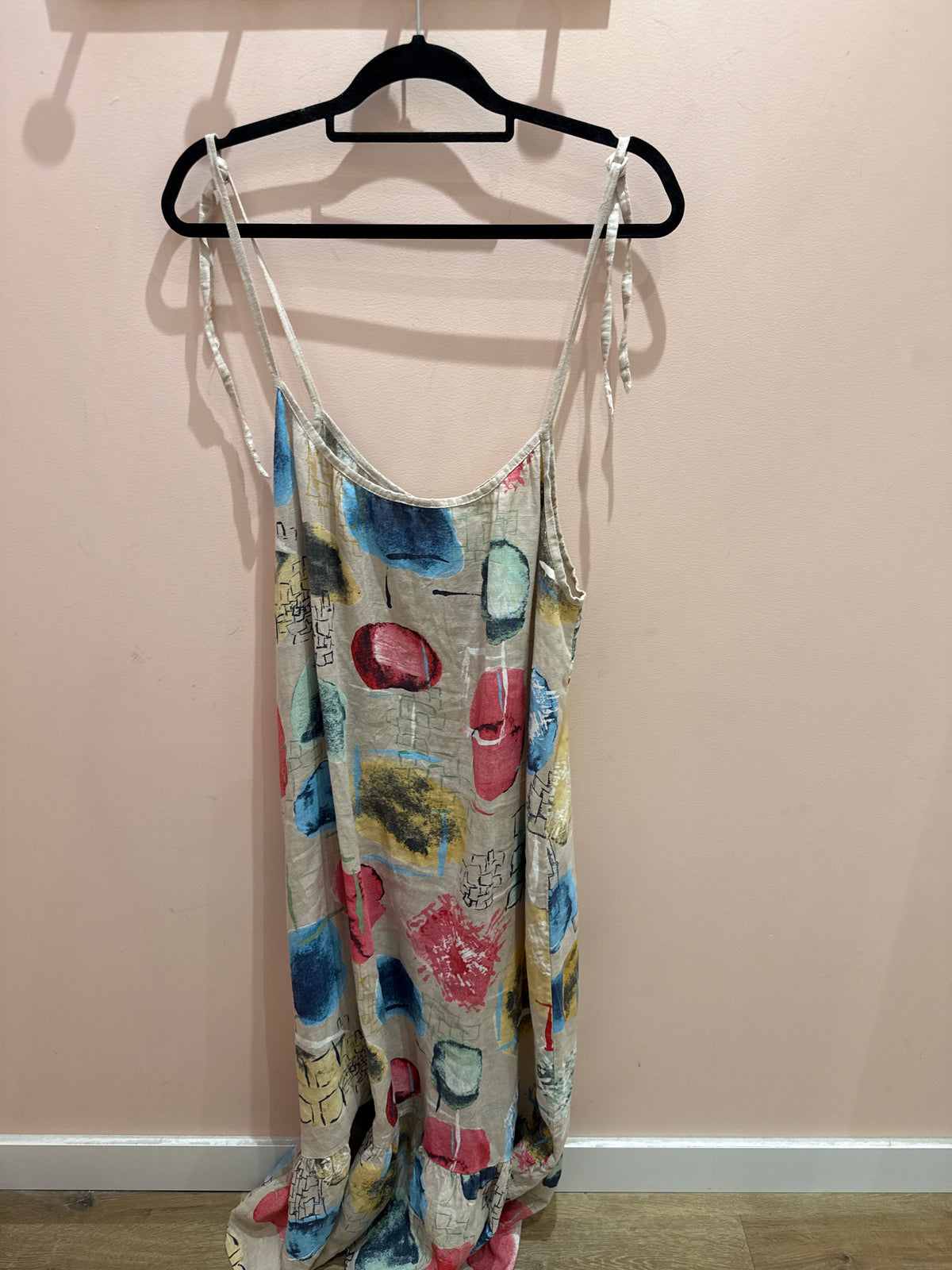 Puro Lino Robe débardeur beige et rond rouge T.TU