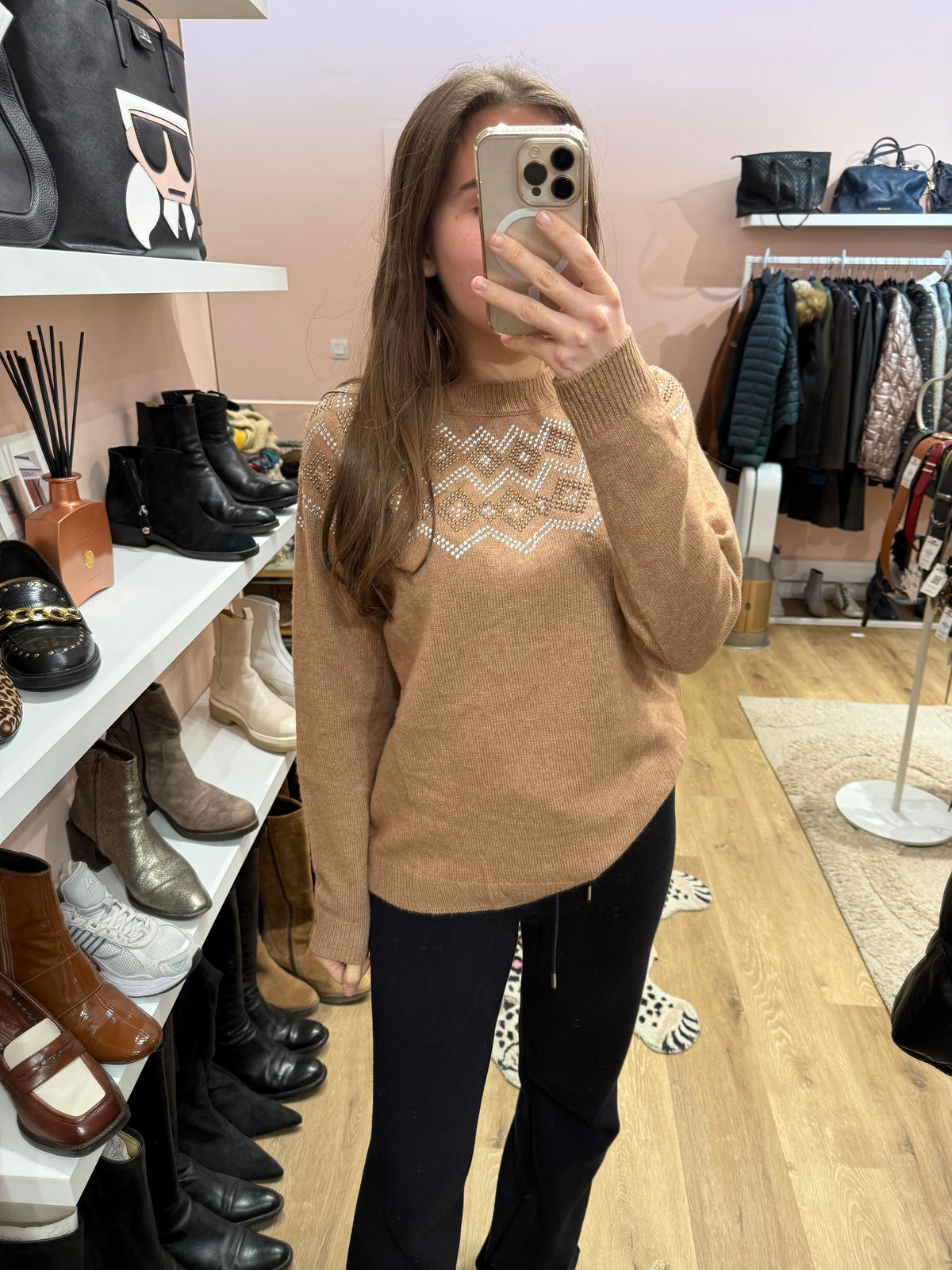 Pull marron clous argentés Weill T.L