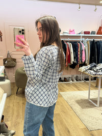 Blouse Odd Molly blanche à carreaux bleu T.M