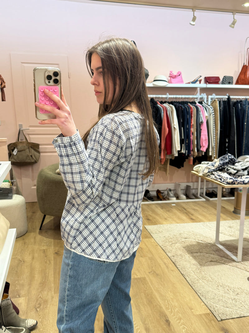 Blouse Odd Molly blanche à carreaux bleu T.M
