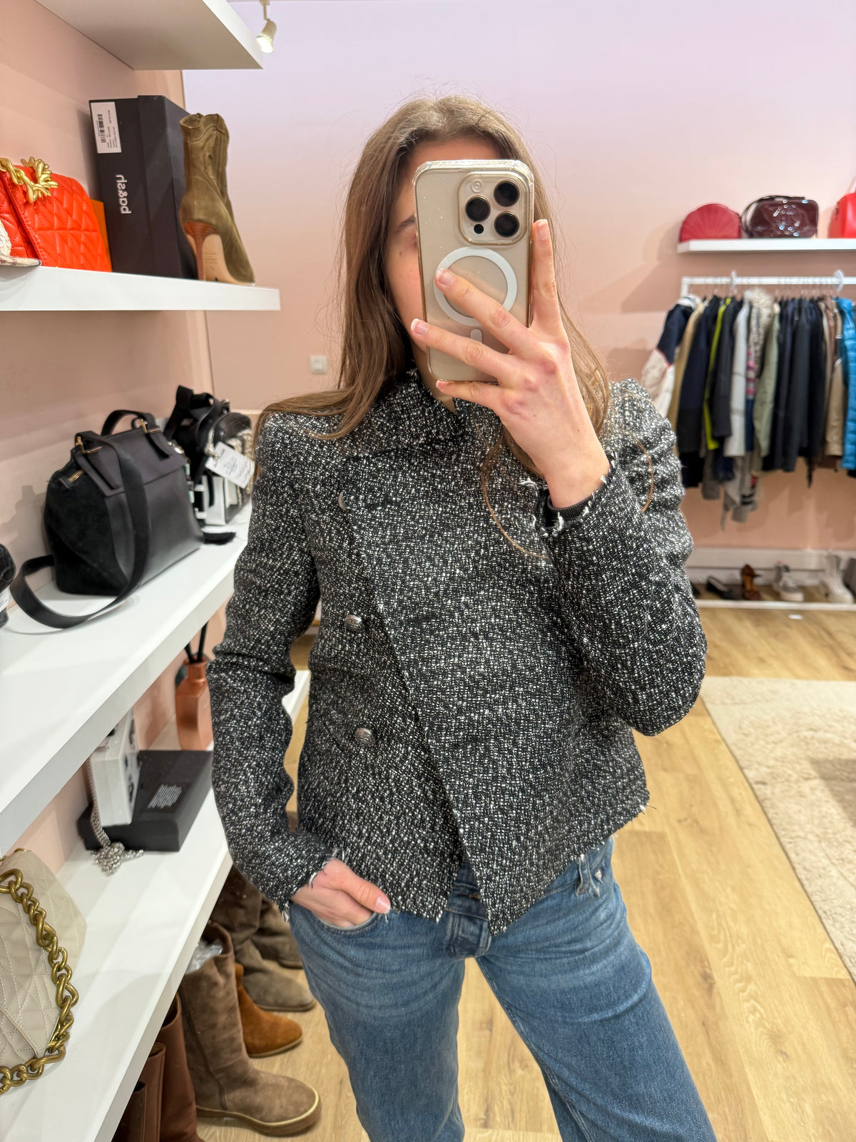 IKKS Veste tweed laine Noire T.36