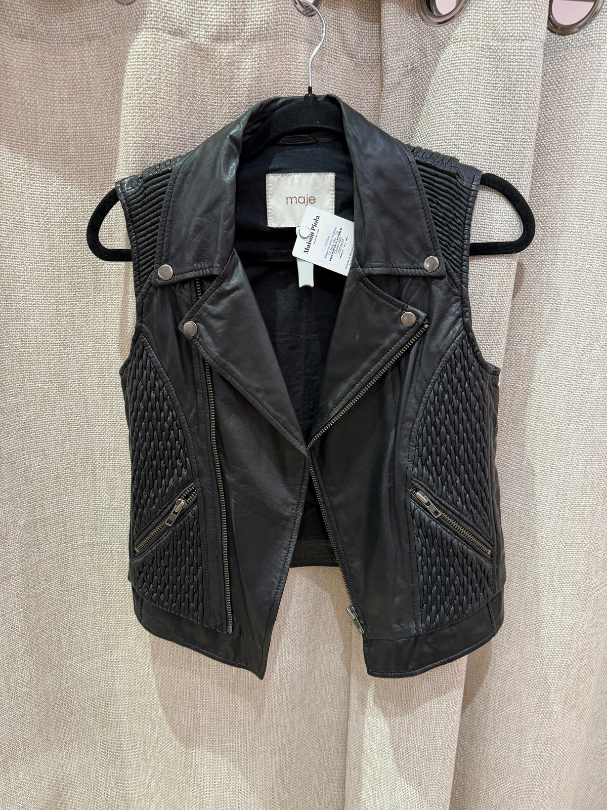 Veste cuir sans manches, T.S, Maje, Noir