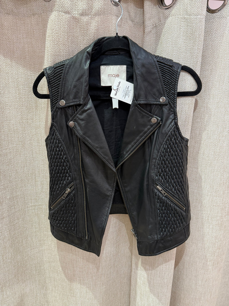 Veste cuir sans manches, T.S, Maje, Noir