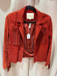 Veste rouge en daim à franges Maje T.36 05/09
