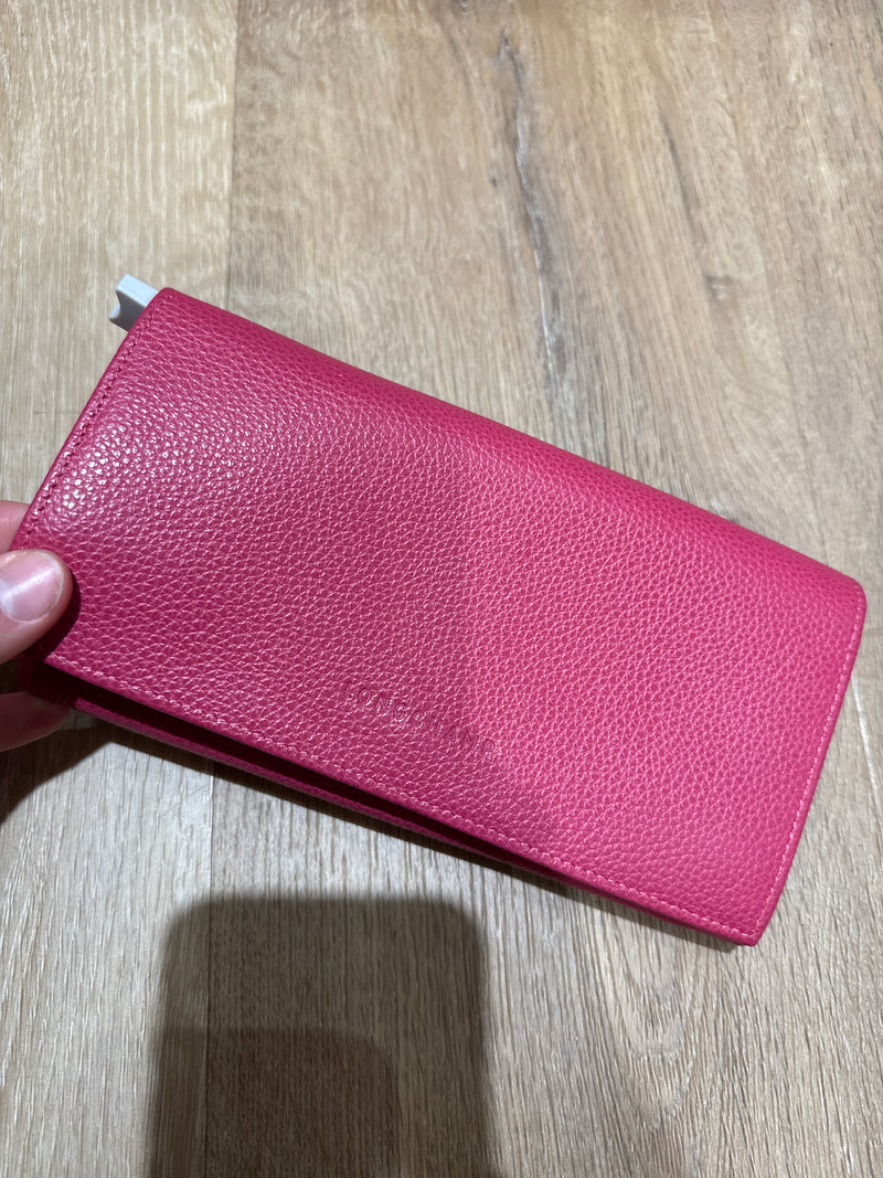 Portefeuille rose en cuir Longchamp