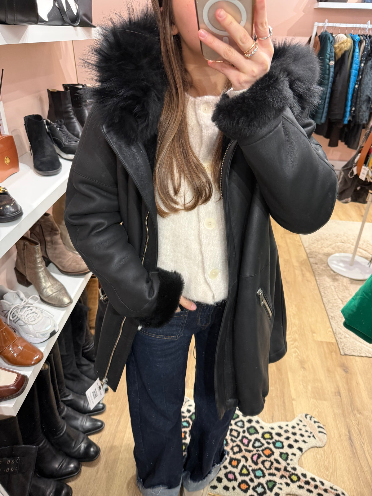 Veste noire Rizal en peau laine T.38