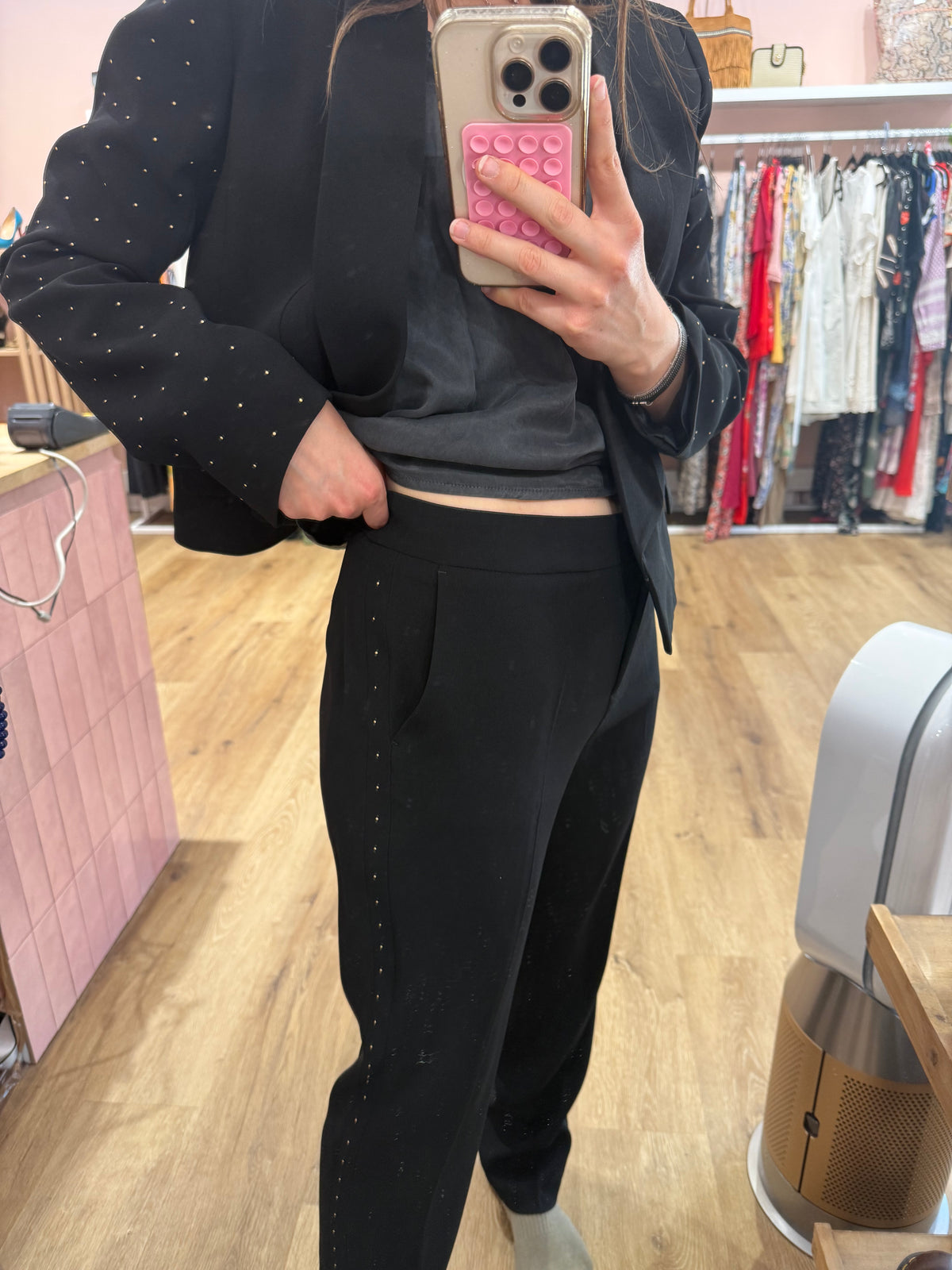 Pantalon noir chic à clous Claudie Pierlot T.40 07/06