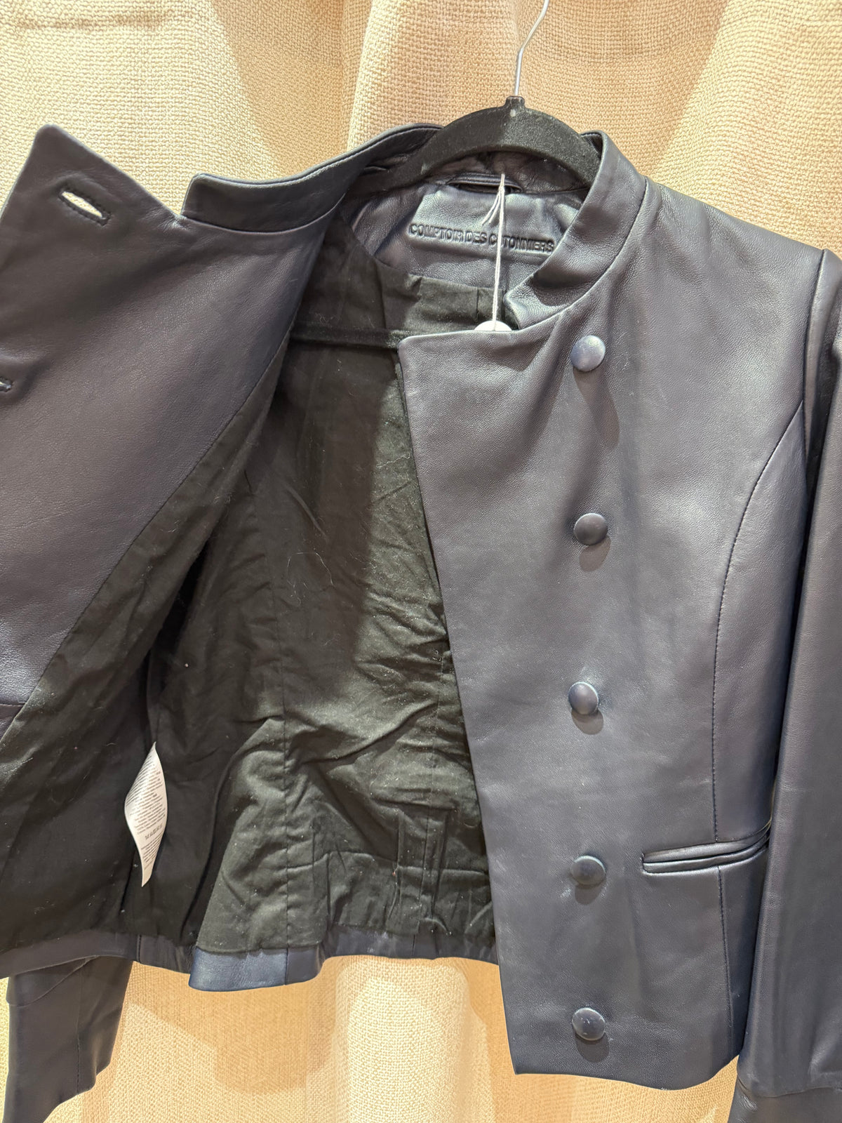 Veste en cuir cintrée bleu nuit Comptoir des Cotonniers T.36 04/10