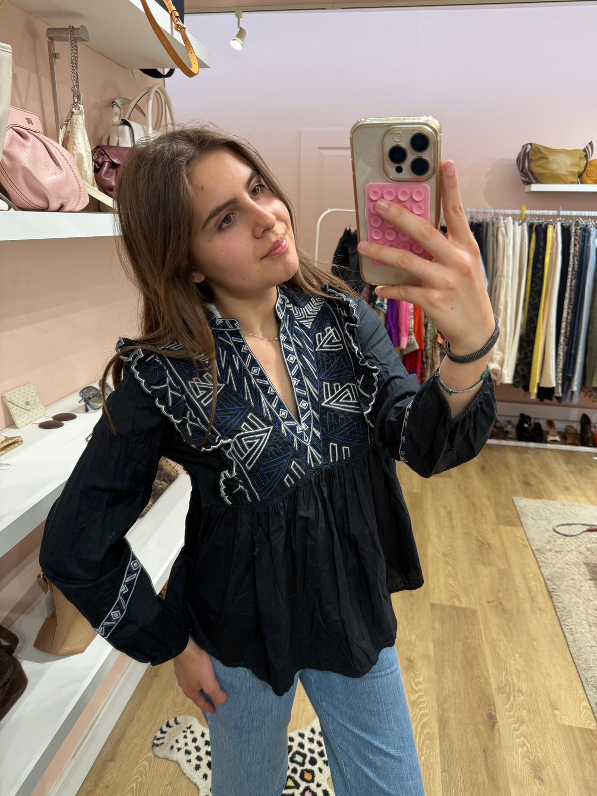 Blouse noire ML Bérénice broderie blanche T.S 01/07