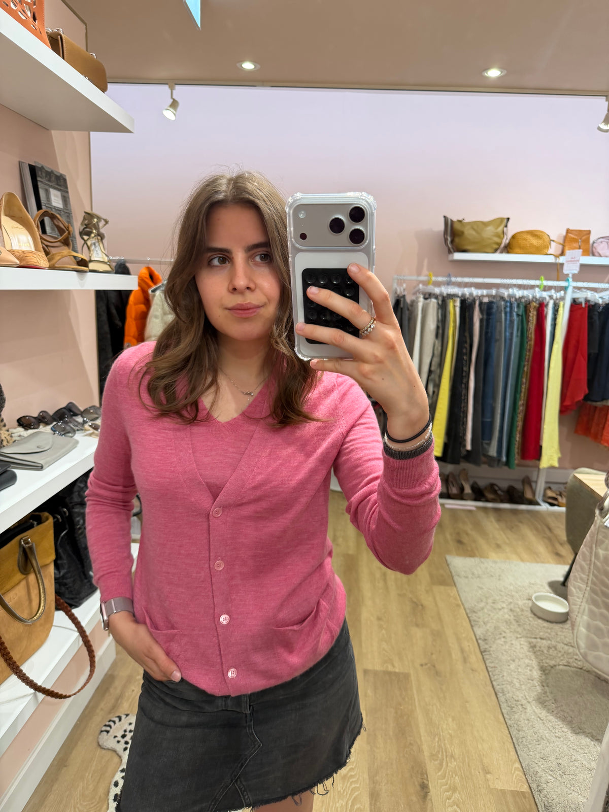 Bompard Twin-set gilet rose cachemire 30/07