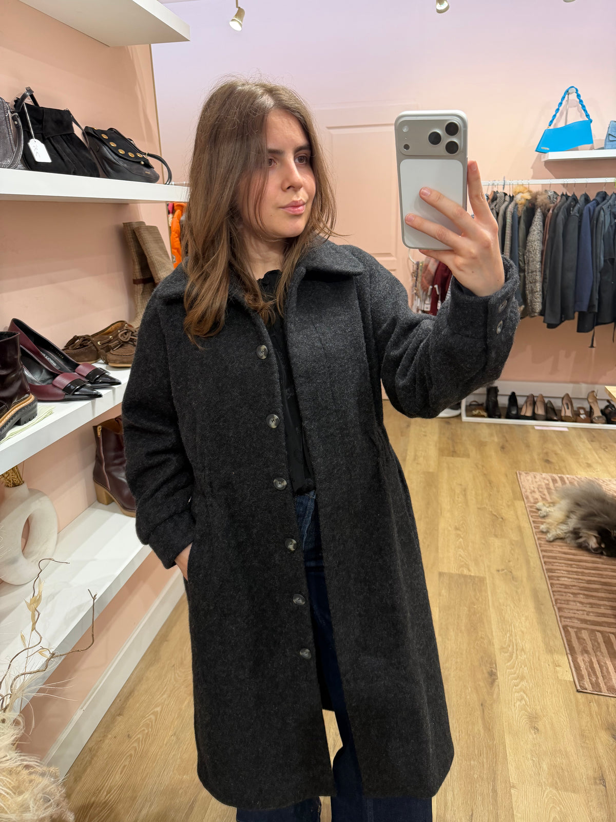 ba&sh - Manteau long noir chiné - T.M 07/09