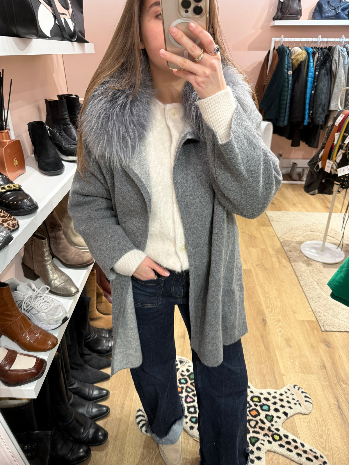 Gilet gris Weill T.44 fourrure / laine / cachemire