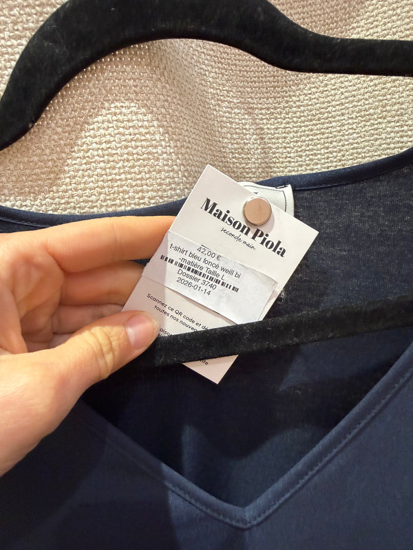t-shirt bleu foncé weill bi -matière Taille L
