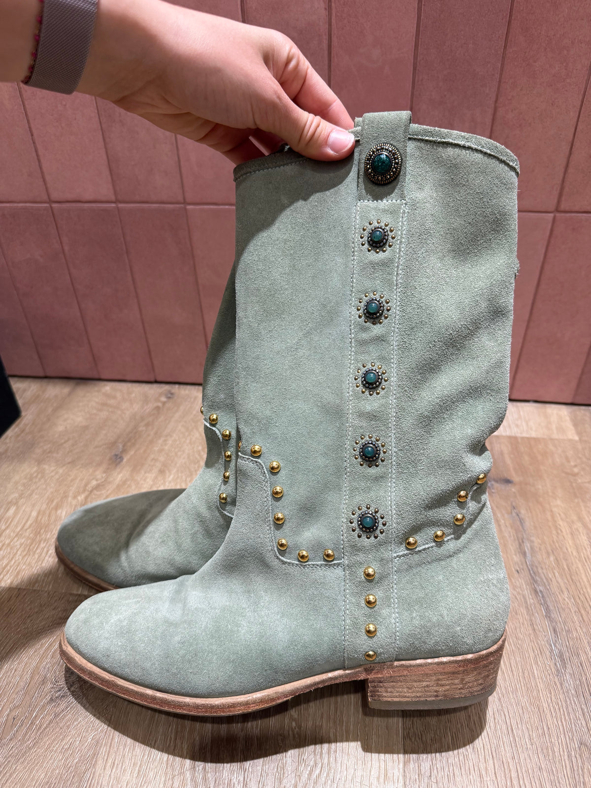 Bottines vertes en daim - vert - T.39/40 30/05