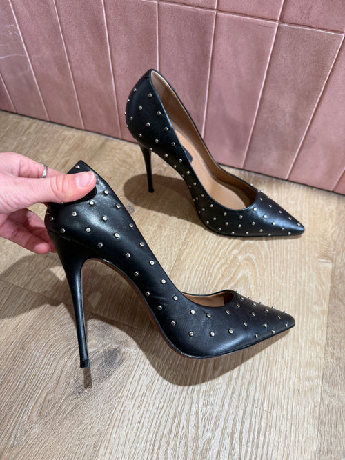 Escarpins - BCBG clous noir cuir, T.39,5