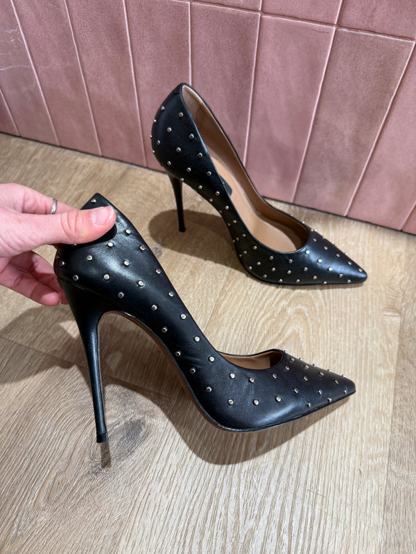Escarpins - BCBG clous noir cuir, T.39,5