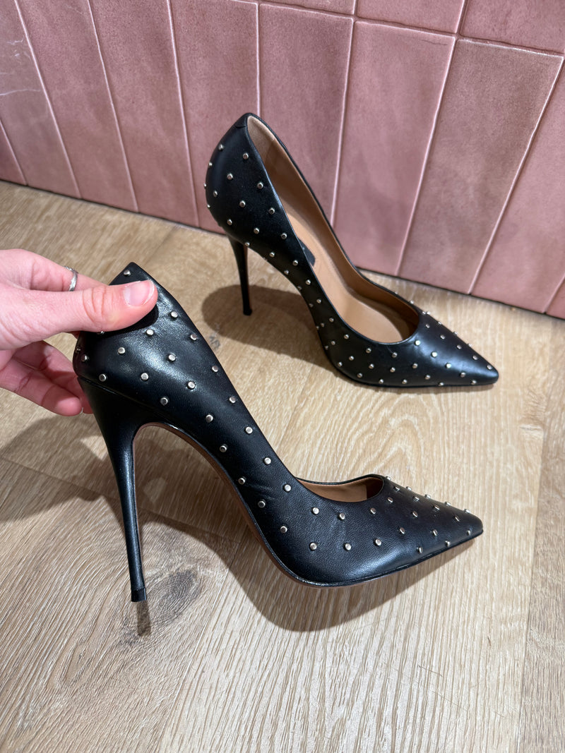 Escarpins - BCBG clous noir cuir, T.39,5