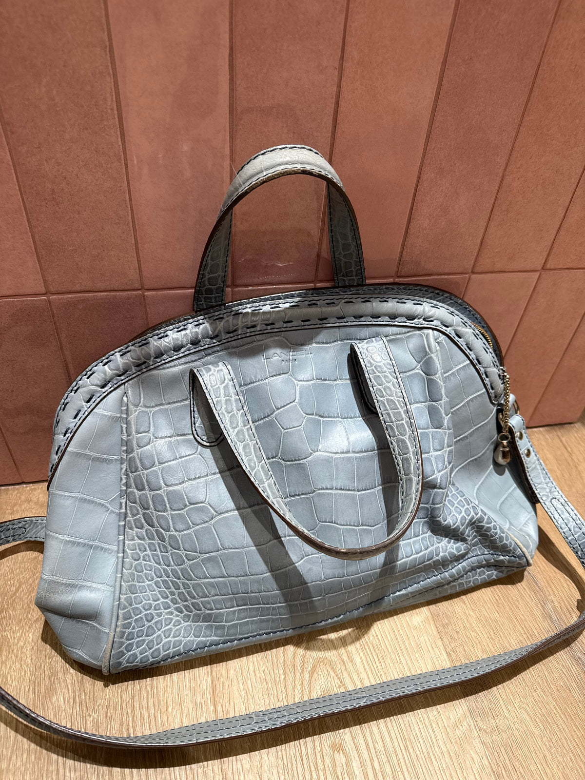 Sac bleu ciel Lancel croco
