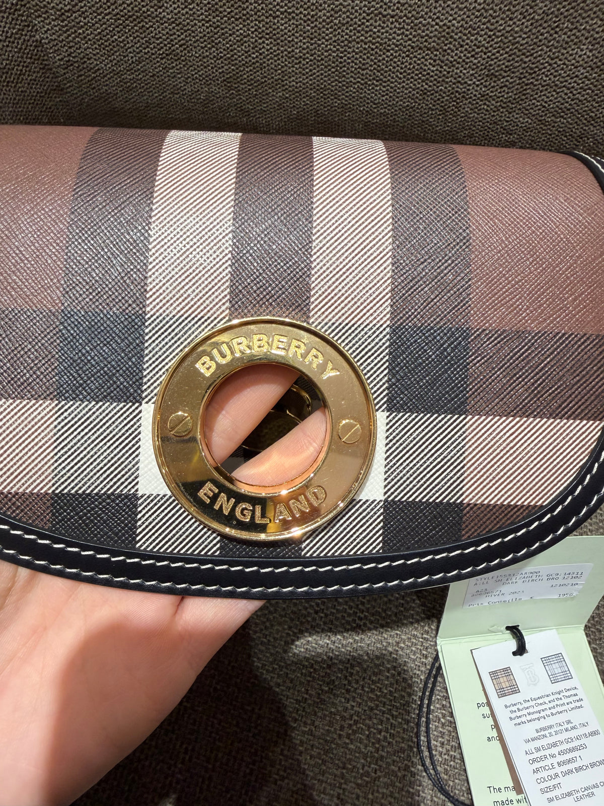 Sac bandoulière Burberry Elizabeth — Dark Birch Brown Check & Leather 15/10
