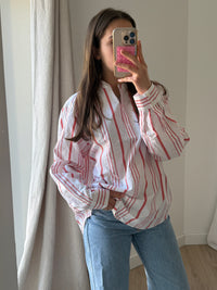 Chemise Claudie Pierlot blanche rayures corail T.40 01/06