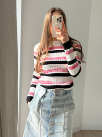 Pull moulant Maje blanc et rose - T.S