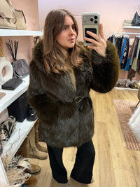 Manteau long marron en fausse fourrure Zara - T.S 16/10