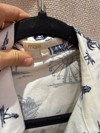 Maje Robe blanche manches 3/4 bleu T.S 14/06