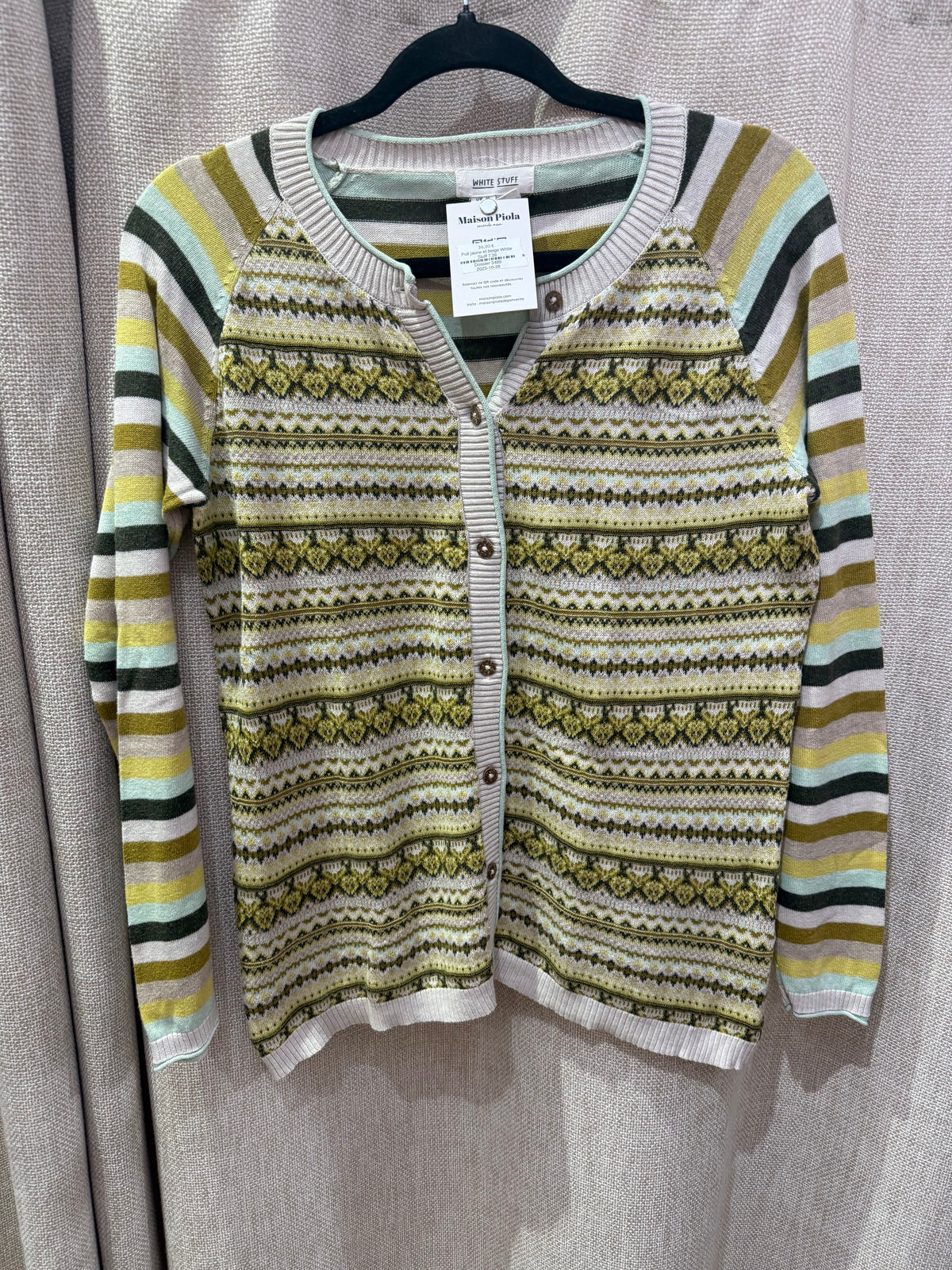 Pull jaune et beige White Stuff T.38