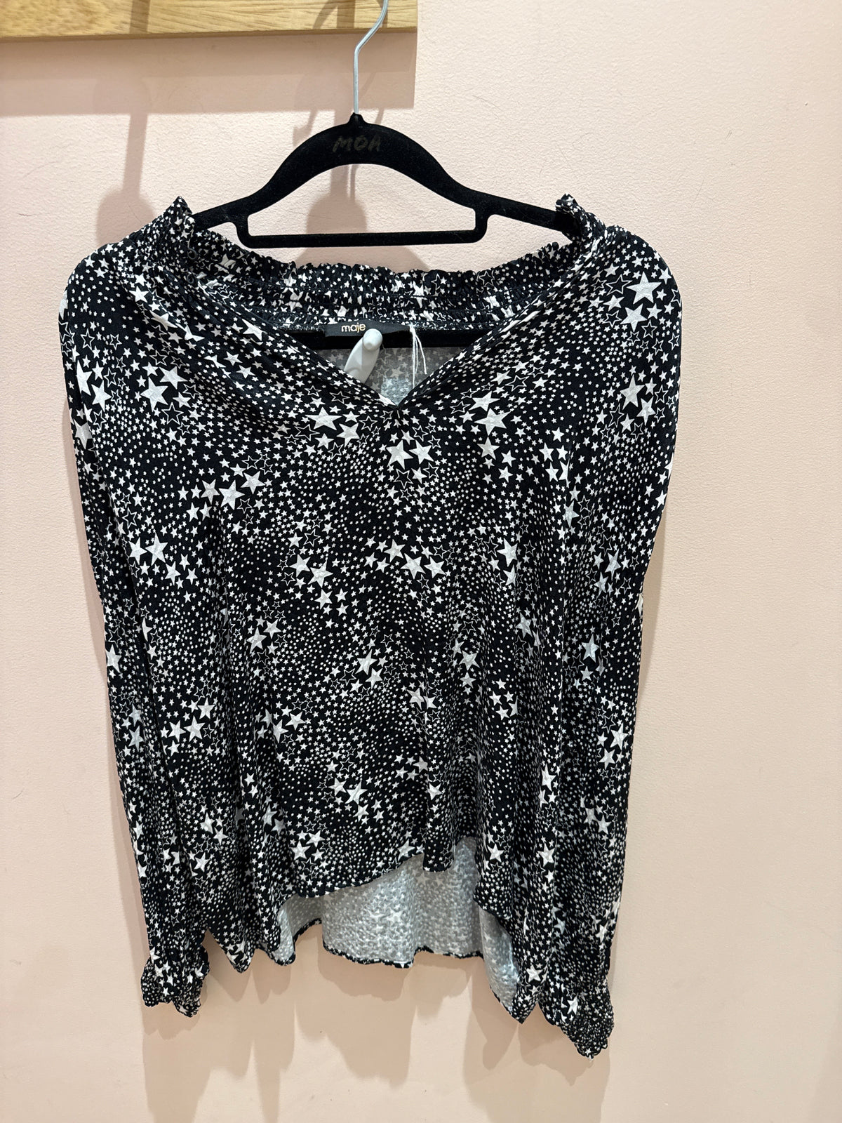 Blouse Maje noire étoiles blanches T.L