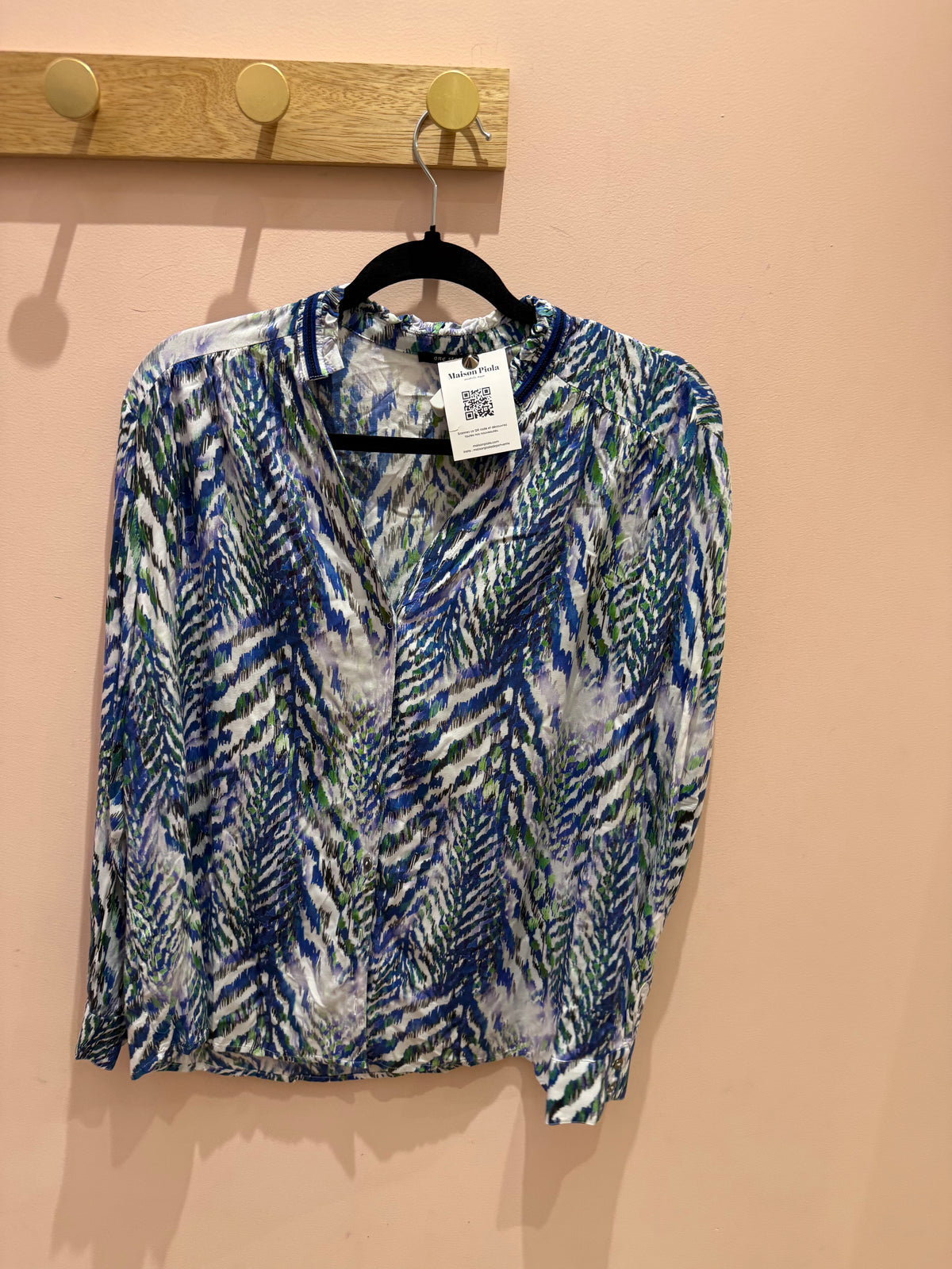 One Step - Blouse blanche taches vert/bleu - blanc taches vert bleu - 44