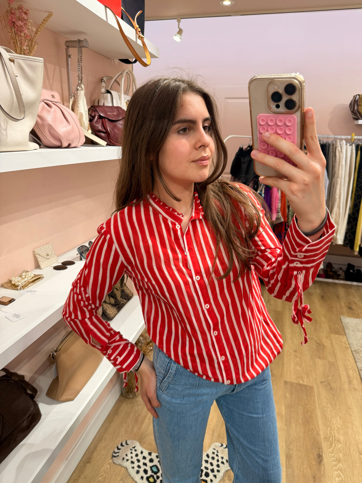 Blouse rouge et blanc rayures T.S 01/07
