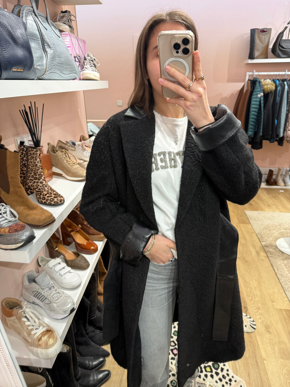 Manteau noir Georges Rech T.42 cuir