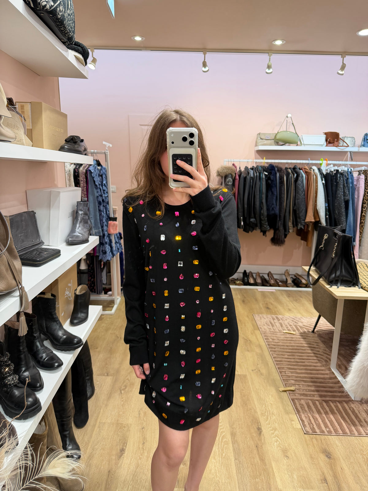 Robe noire en laine, détail strass à l’avant, Sonia Rykiel - T.L 01/10